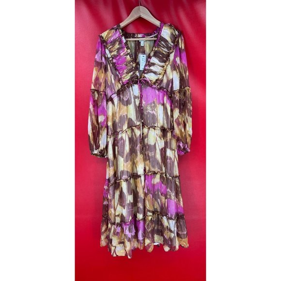 River Island Garden Party Gold Shimmer Pailettes Lined Midi Dress Size US 10 NWT - Picture 13 of 16